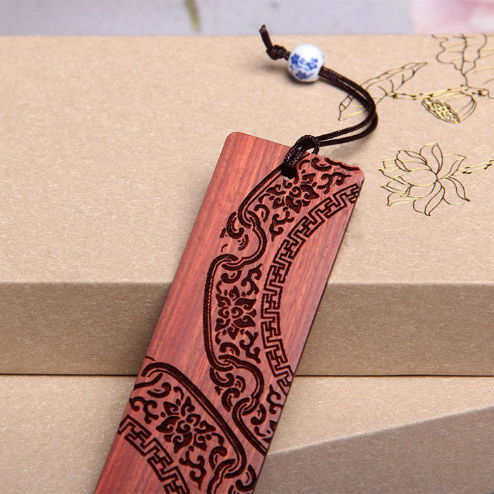 Buddha Stones Zen Enlightenment Quotes Ebony Wood Small Leaf Red Sandalwood Bookmarks With Gift Box - image 5