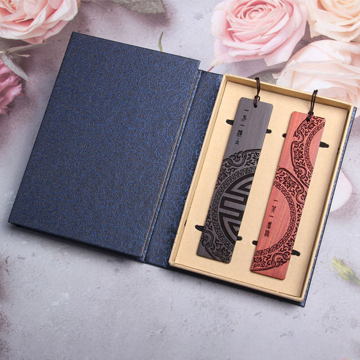 Buddha Stones Zen Enlightenment Quotes Ebony Wood Small Leaf Red Sandalwood Bookmarks With Gift Box - image 10