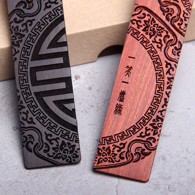 Buddha Stones Zen Enlightenment Quotes Ebony Wood Small Leaf Red Sandalwood Bookmarks With Gift Box - image 11