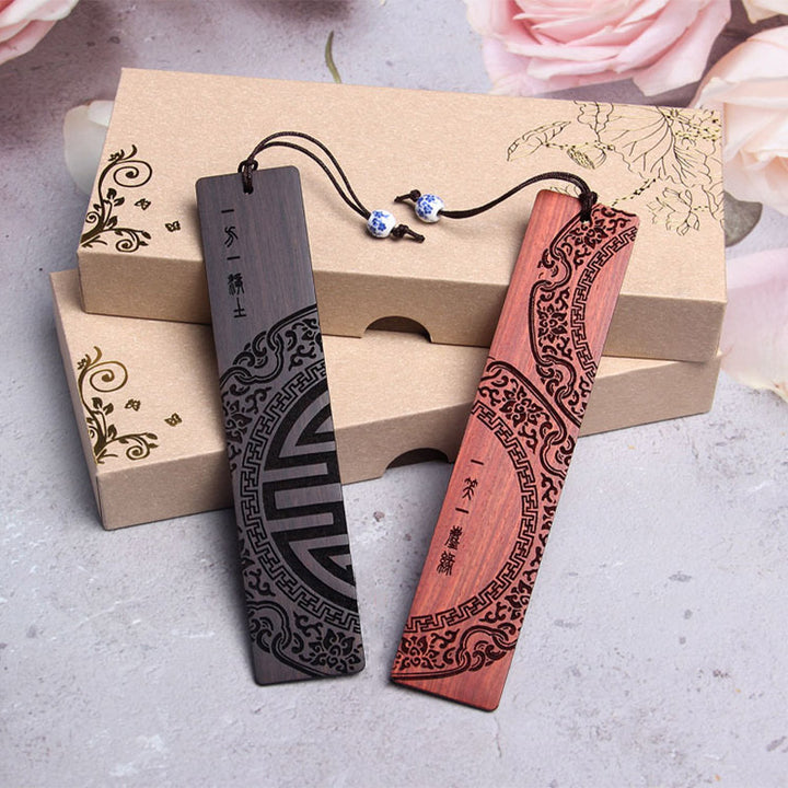 Buddha Stones Zen Enlightenment Quotes Ebony Wood Small Leaf Red Sandalwood Bookmarks With Gift Box - image 9