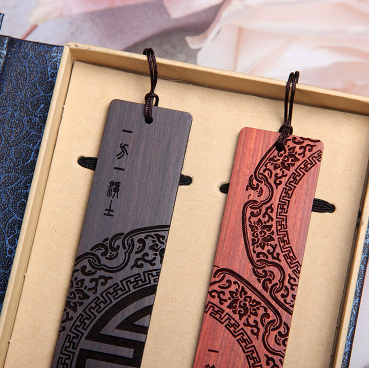 Buddha Stones Zen Enlightenment Quotes Ebony Wood Small Leaf Red Sandalwood Bookmarks With Gift Box - image 13