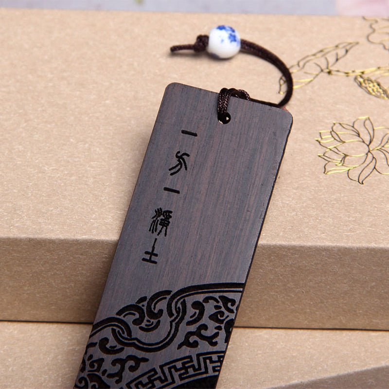 Buddha Stones Zen Enlightenment Quotes Ebony Wood Small Leaf Red Sandalwood Bookmarks With Gift Box - image 3