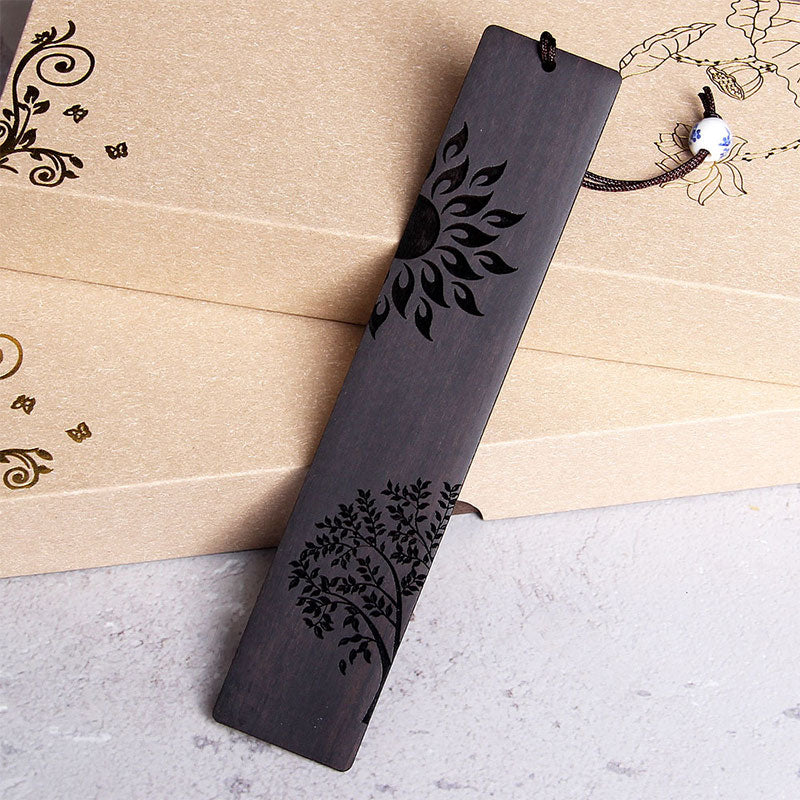 Buddha Stones Sun Tree Ebony Wood Small Leaf Red Sandalwood Bookmarks With Gift Box - Ebony Wood Sun Tree - image 2