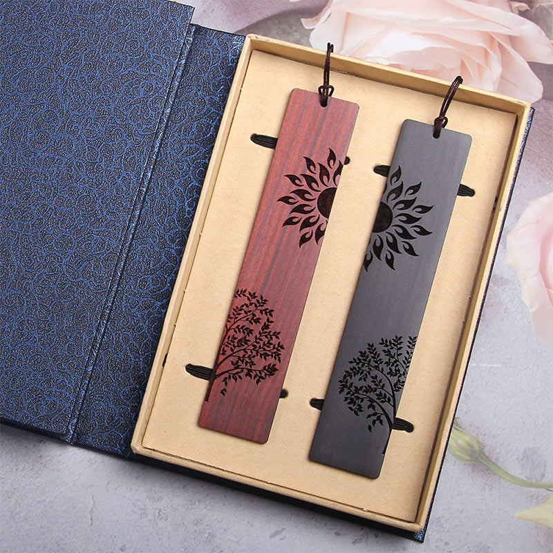 Buddha Stones Sun Tree Ebony Wood Small Leaf Red Sandalwood Bookmarks With Gift Box - 2Pcs Ebony&Small Leaf Red Sandalwood - image 9