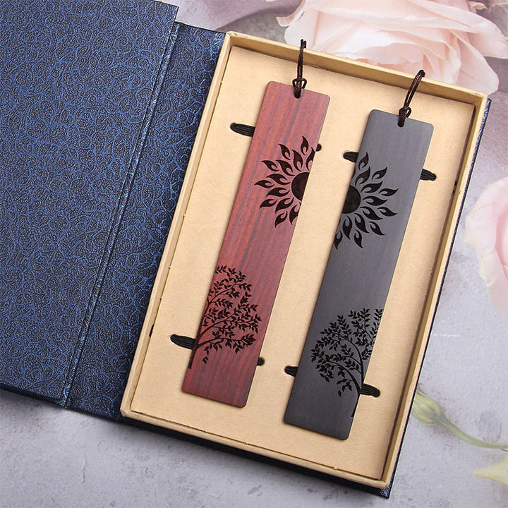 Buddha Stones Sun Tree Ebony Wood Small Leaf Red Sandalwood Bookmarks With Gift Box - 2Pcs Ebony&Small Leaf Red Sandalwood - image 9