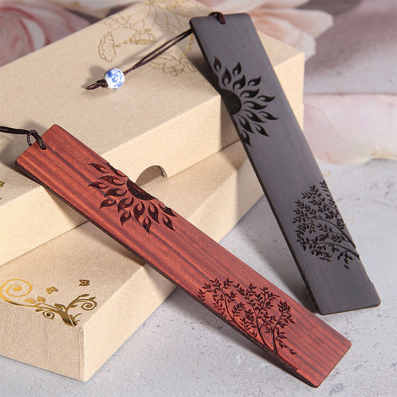 Buddha Stones Sun Tree Ebony Wood Small Leaf Red Sandalwood Bookmarks With Gift Box - image 1