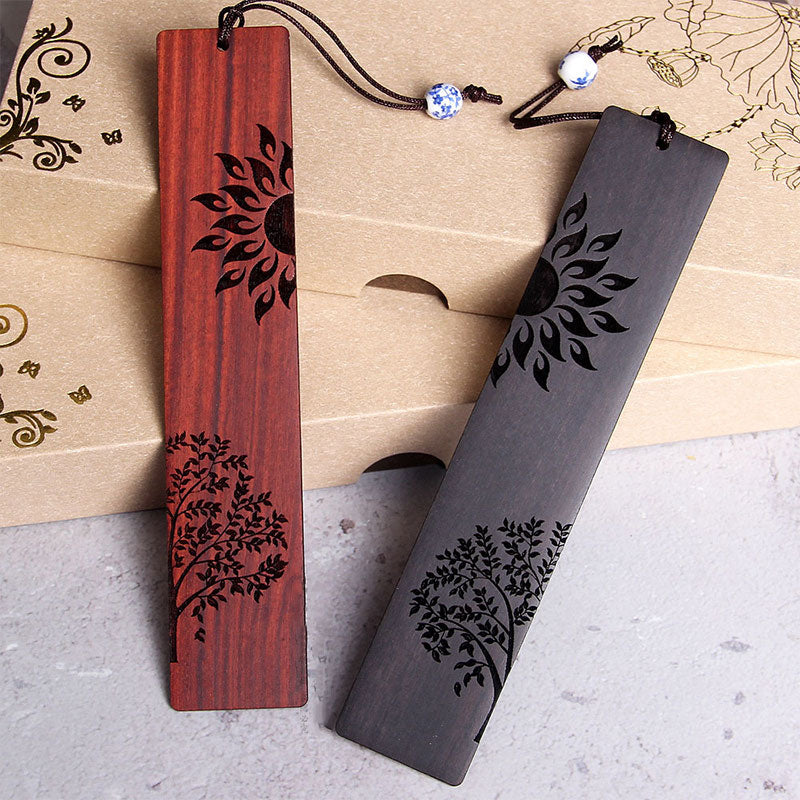 Buddha Stones Sun Tree Ebony Wood Small Leaf Red Sandalwood Bookmarks With Gift Box - image 0