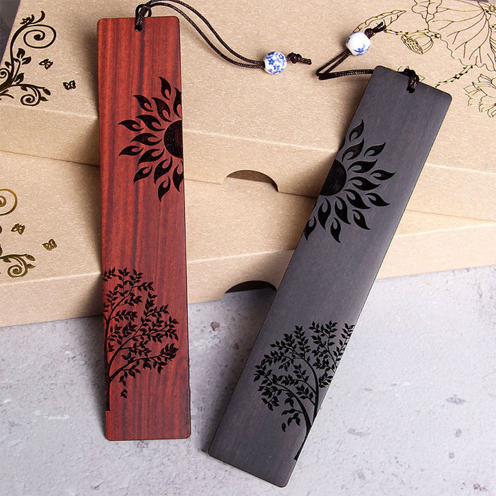 Buddha Stones Sun Tree Ebony Wood Small Leaf Red Sandalwood Bookmarks With Gift Box - image 0
