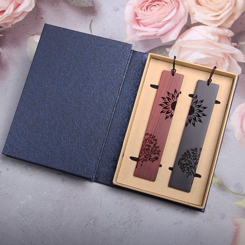 Buddha Stones Sun Tree Ebony Wood Small Leaf Red Sandalwood Bookmarks With Gift Box - image 11