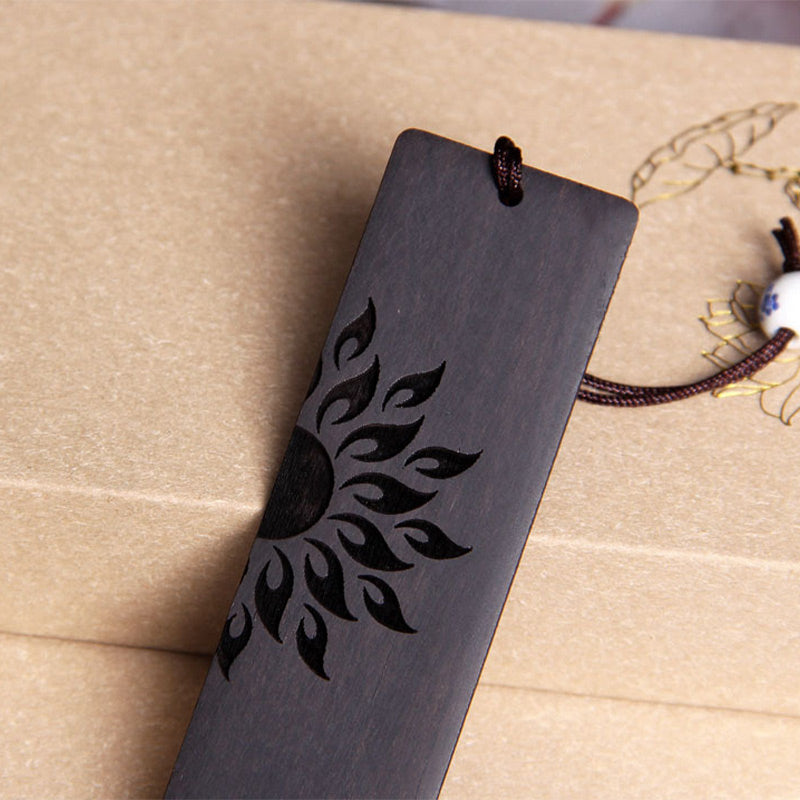 Buddha Stones Sun Tree Ebony Wood Small Leaf Red Sandalwood Bookmarks With Gift Box - image 3