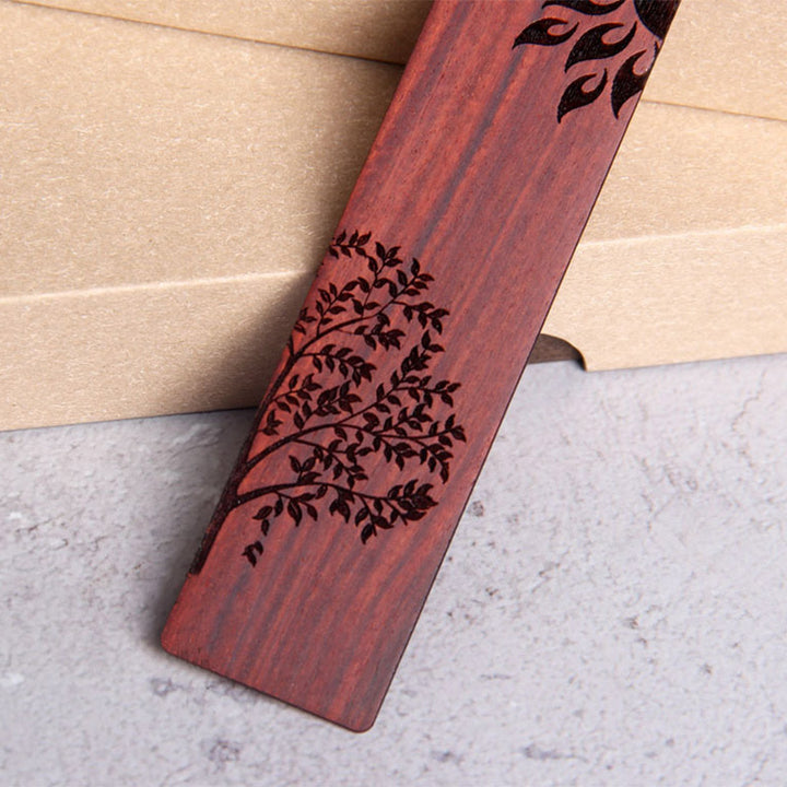 Buddha Stones Sun Tree Ebony Wood Small Leaf Red Sandalwood Bookmarks With Gift Box - image 7