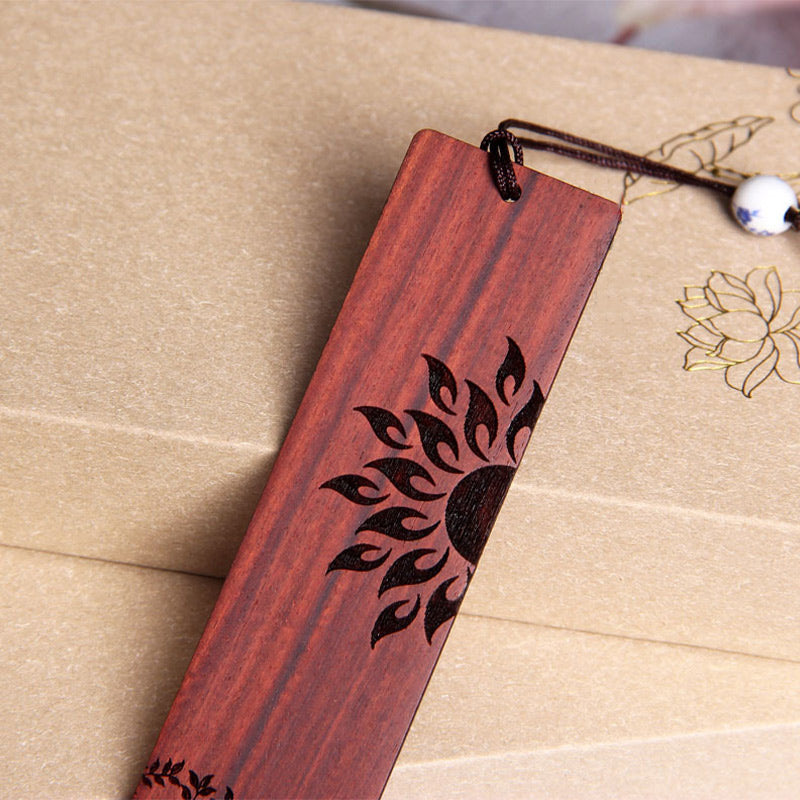 Buddha Stones Sun Tree Ebony Wood Small Leaf Red Sandalwood Bookmarks With Gift Box - image 6