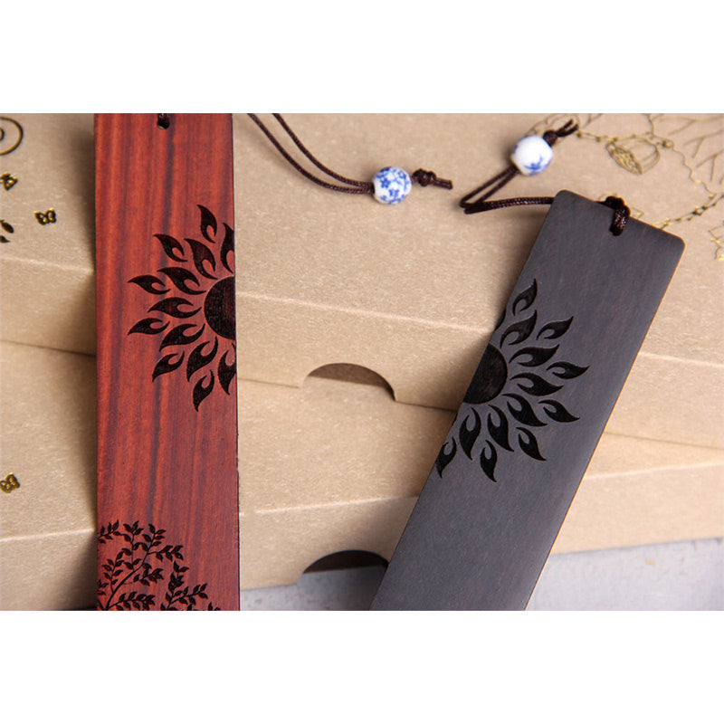 Buddha Stones Sun Tree Ebony Wood Small Leaf Red Sandalwood Bookmarks With Gift Box - image 13