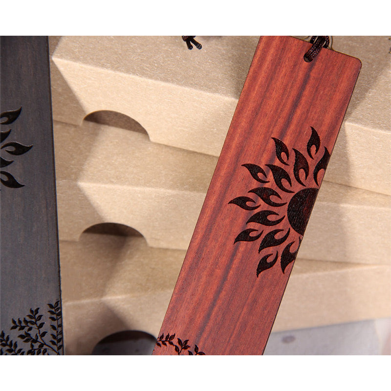 Buddha Stones Sun Tree Ebony Wood Small Leaf Red Sandalwood Bookmarks With Gift Box - image 15