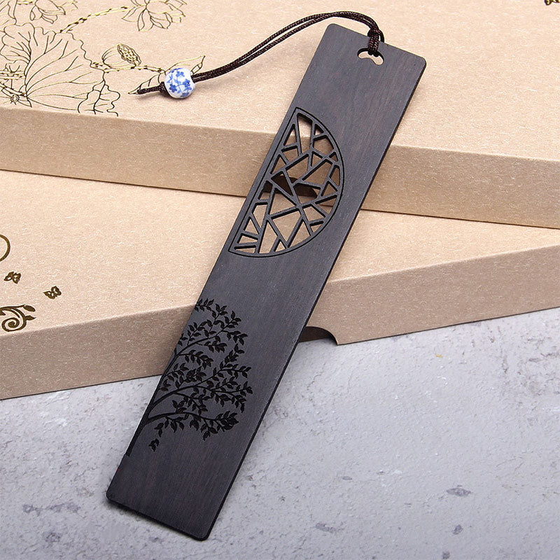 Buddha Stones The Tree of Life Ebony Wood Small Leaf Red Sandalwood Bookmarks With Gift Box - Ebony Wood The Tree of Life - image 1