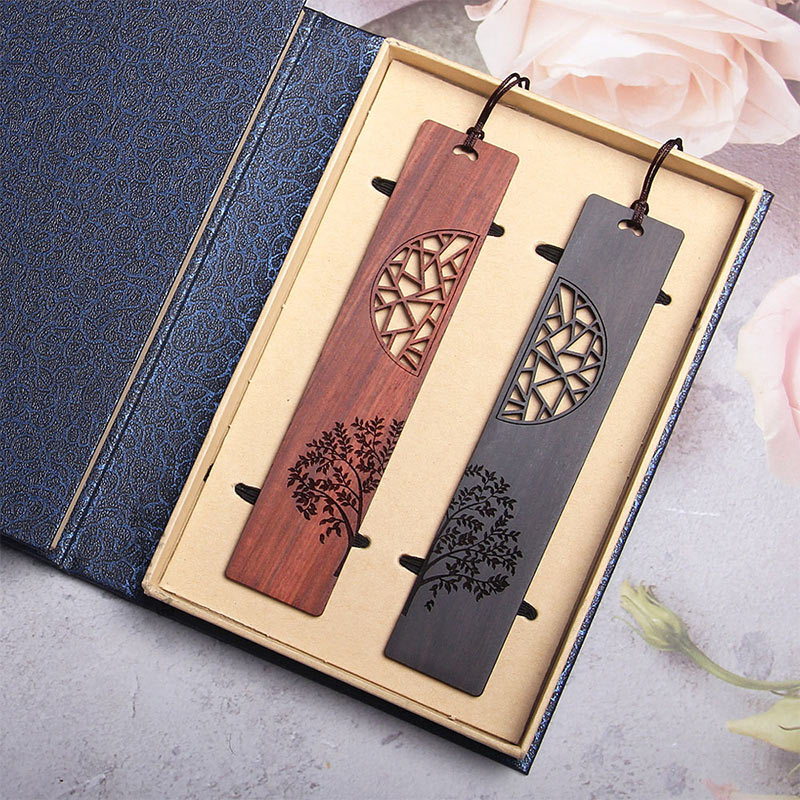Buddha Stones The Tree of Life Ebony Wood Small Leaf Red Sandalwood Bookmarks With Gift Box - 2Pcs Ebony&Small Leaf Red Sandalwood - image 8