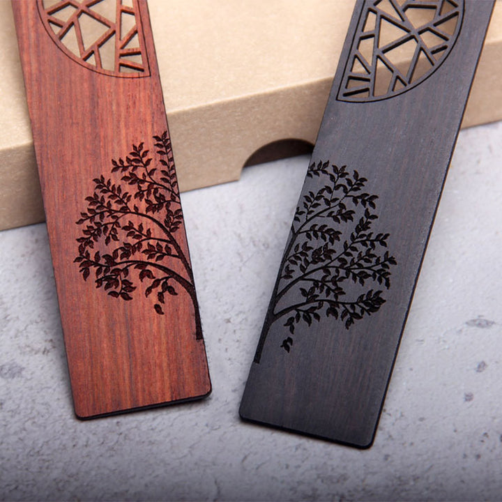 Buddha Stones The Tree of Life Ebony Wood Small Leaf Red Sandalwood Bookmarks With Gift Box - image 11