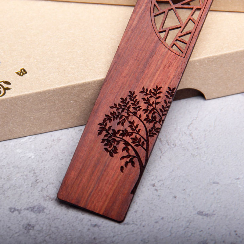 Buddha Stones The Tree of Life Ebony Wood Small Leaf Red Sandalwood Bookmarks With Gift Box - image 6