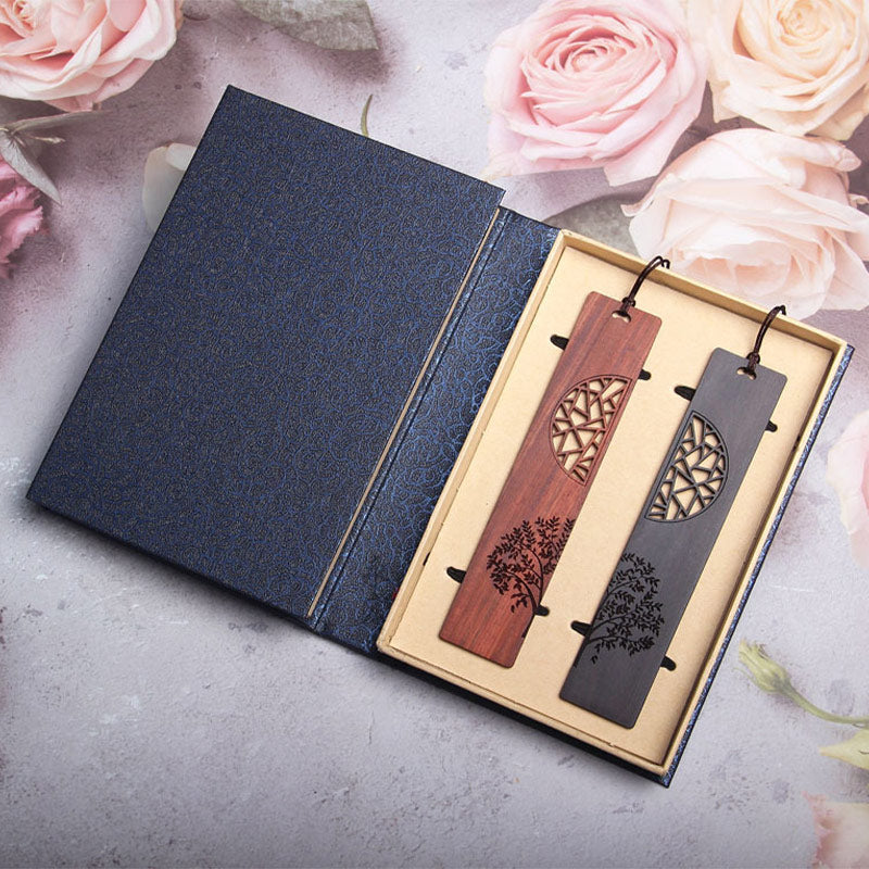 Buddha Stones The Tree of Life Ebony Wood Small Leaf Red Sandalwood Bookmarks With Gift Box - image 10