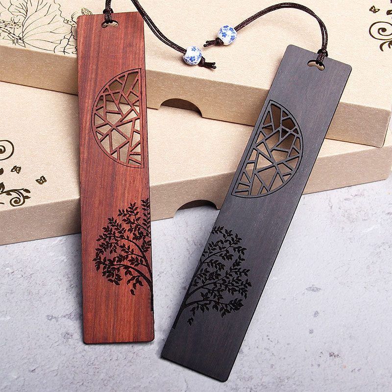 Buddha Stones The Tree of Life Ebony Wood Small Leaf Red Sandalwood Bookmarks With Gift Box - image 0