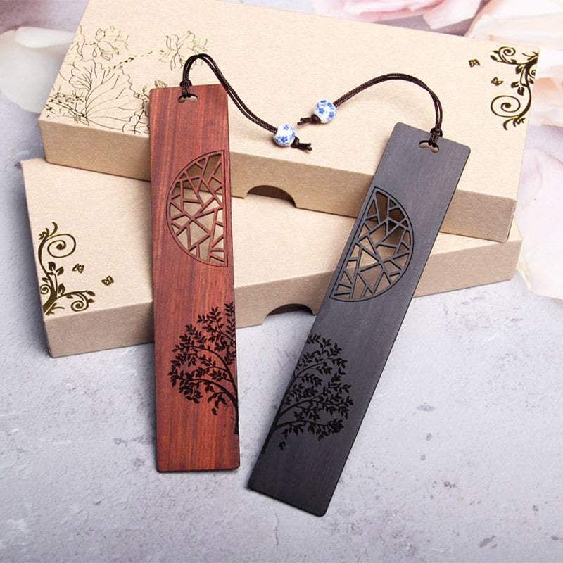 Buddha Stones The Tree of Life Ebony Wood Small Leaf Red Sandalwood Bookmarks With Gift Box - image 9
