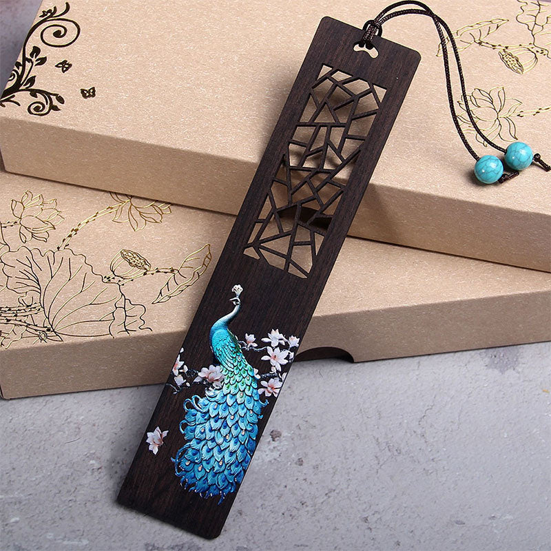 Buddha Stones Blue Peacock Ebony Wood Bookmarks With Gift Box - Blue Peacock - image 0