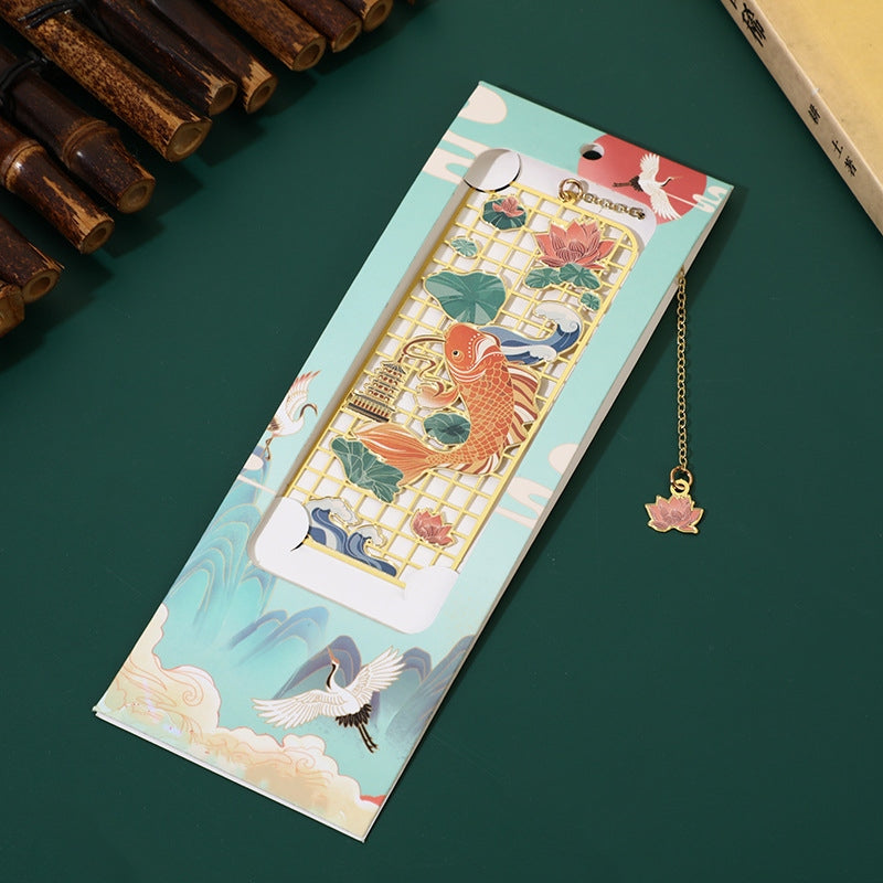Buddha Stones Elk Koi Fish Crane Nine Tailed Fox Metal Brass Hollow Bookmark - Koi Fish - image 4