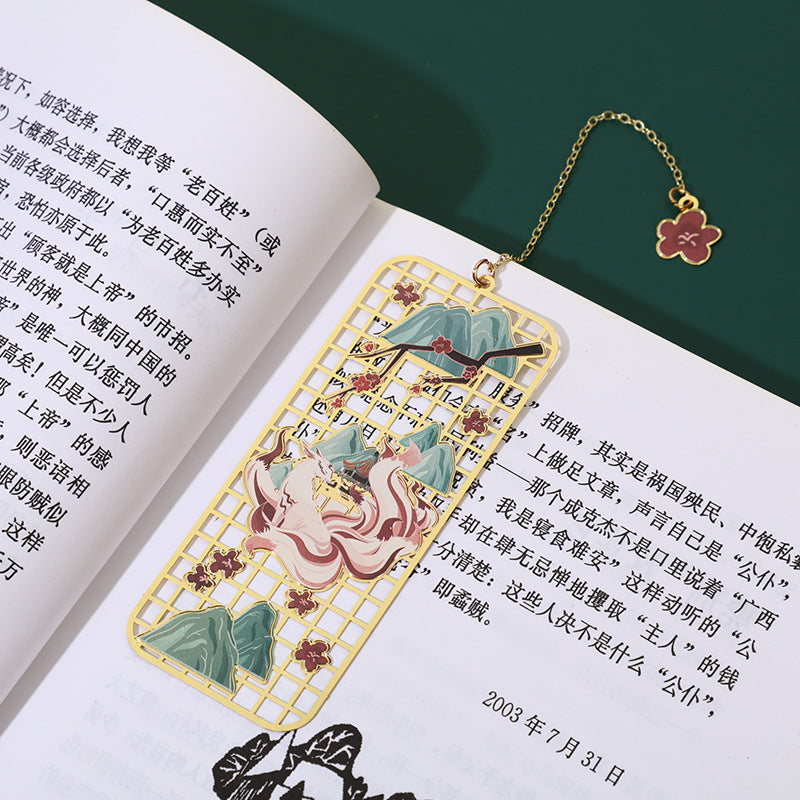 Buddha Stones Elk Koi Fish Crane Nine Tailed Fox Metal Brass Hollow Bookmark - image 9