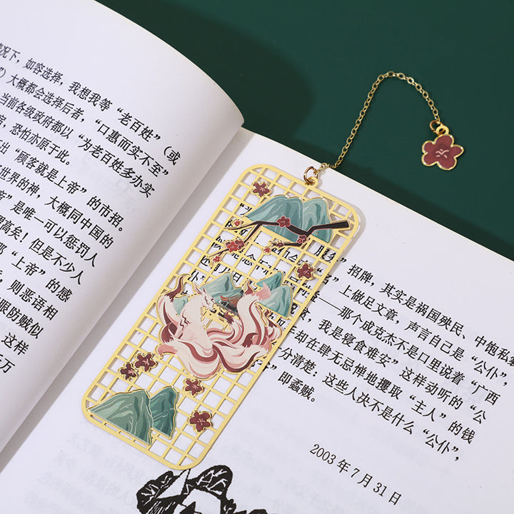 Buddha Stones Elk Koi Fish Crane Nine Tailed Fox Metal Brass Hollow Bookmark - image 9