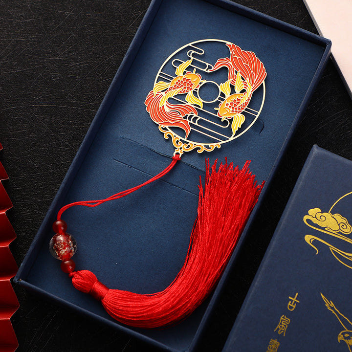Buddha Stones Gold Koi Fish Metal Brass Hollow Bookmark - Koi Fish Tassel Gift Box&Bag - image 2