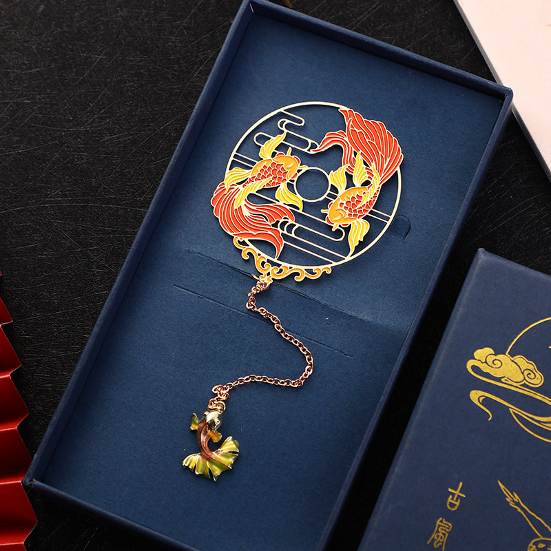 Buddha Stones Gold Koi Fish Metal Brass Hollow Bookmark - Koi Fish Gift Box&Bag - image 3