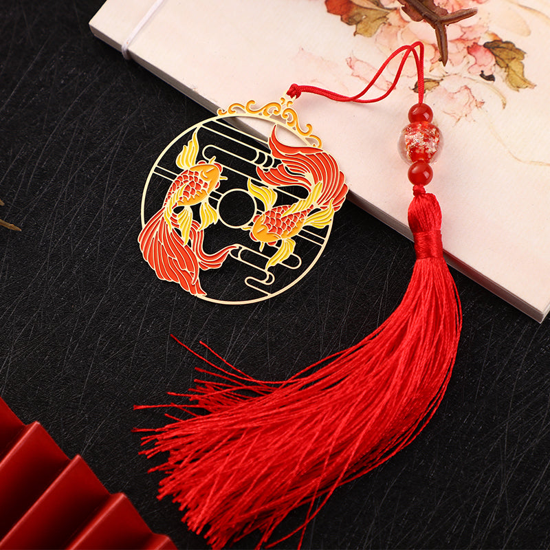 Buddha Stones Gold Koi Fish Metal Brass Hollow Bookmark - Koi Fish Tassel&Envelope - image 5