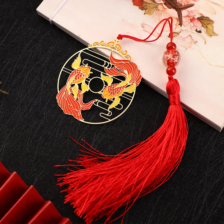 Buddha Stones Gold Koi Fish Metal Brass Hollow Bookmark - Koi Fish Tassel&Envelope - image 5
