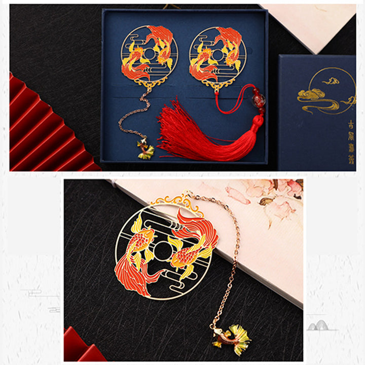 Buddha Stones Gold Koi Fish Metal Brass Hollow Bookmark - image 8