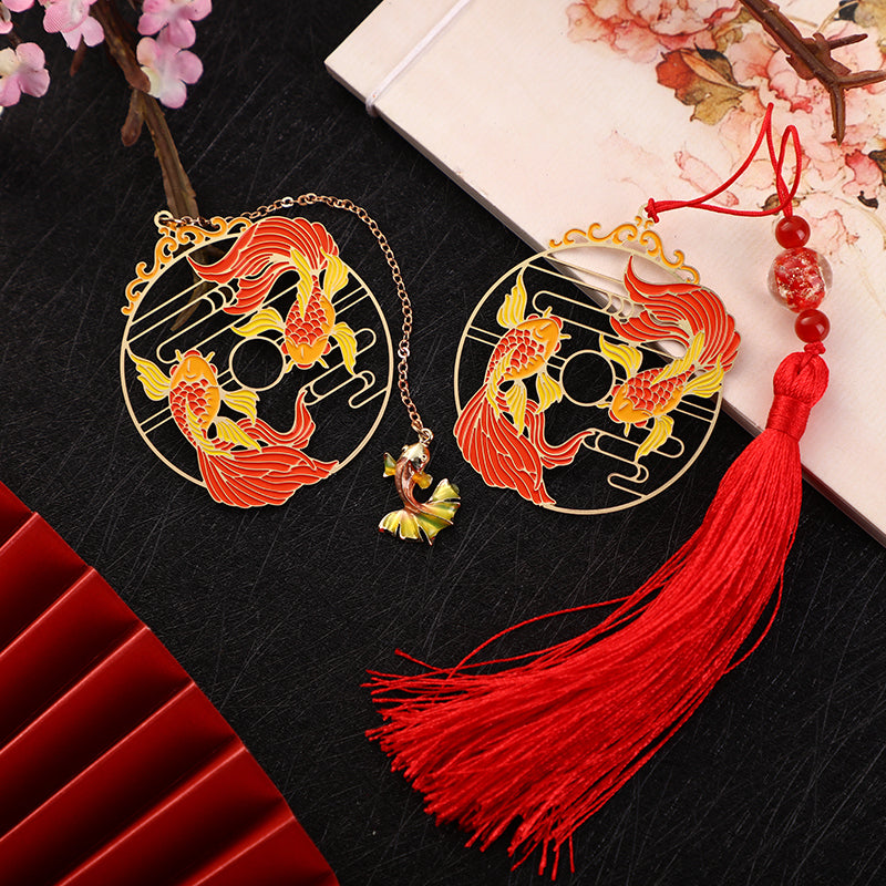 Buddha Stones Gold Koi Fish Metal Brass Hollow Bookmark - image 1