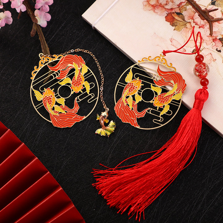 Buddha Stones Gold Koi Fish Metal Brass Hollow Bookmark - image 1