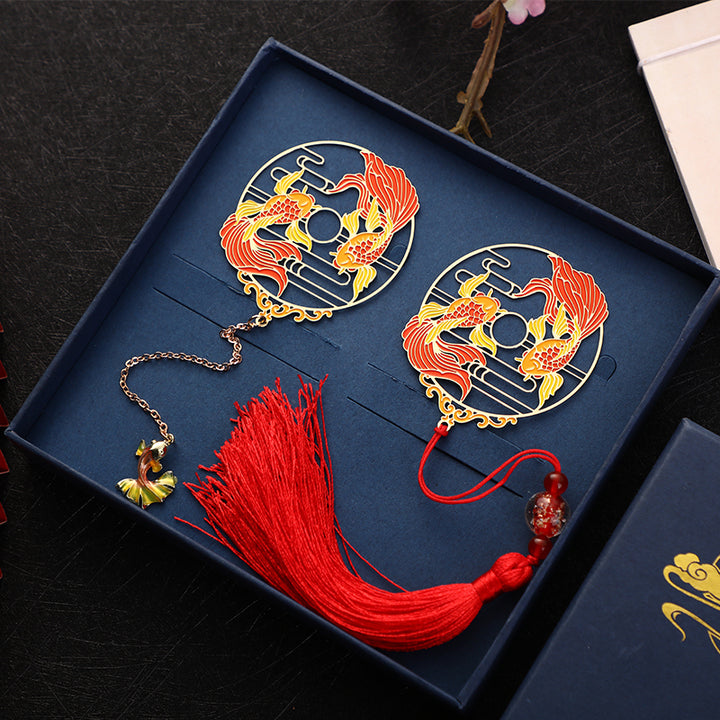 Buddha Stones Gold Koi Fish Metal Brass Hollow Bookmark - image 0