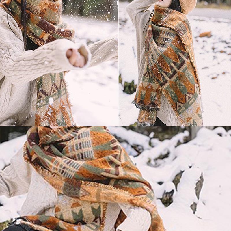 Buddha Stones Tibetan Shawl Classic Geometry Pattern Winter Cozy Travel Scarf Wrap - image 8