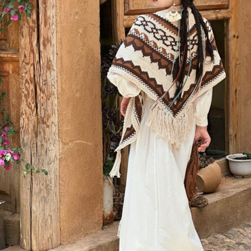Buddha Stones Tibetan Striped Brown Beige Tassel Shawl Winter Cozy Travel Scarf Wrap - 185*65cm - image 0