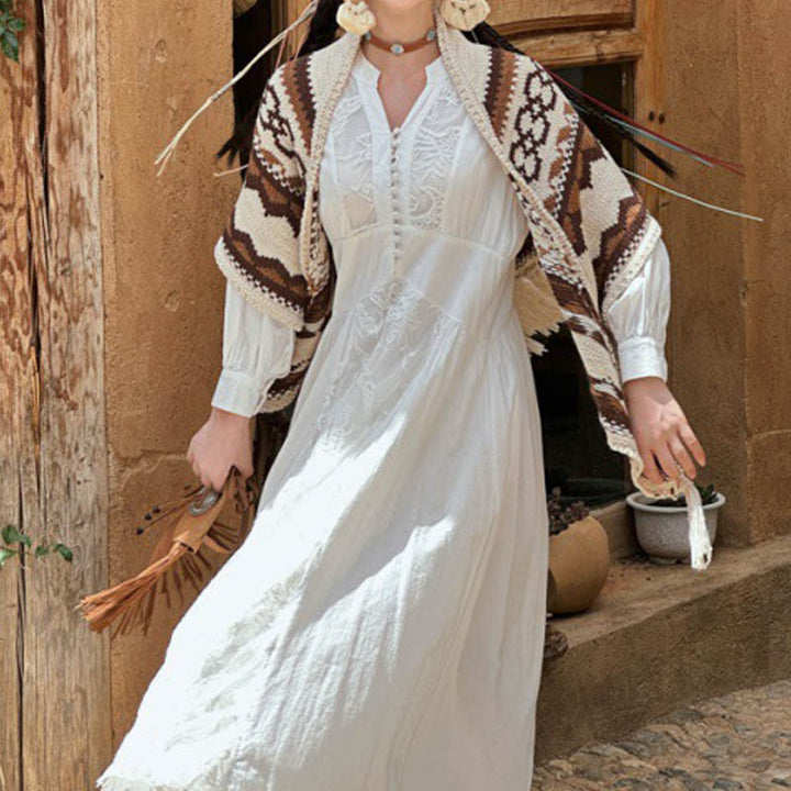 Buddha Stones Tibetan Striped Brown Beige Tassel Shawl Winter Cozy Travel Scarf Wrap - image 1