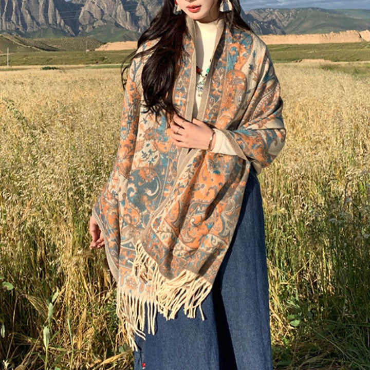 Buddha Stones Tibetan Flower Branch Tassel Shawl Cozy Travel Scarf Wrap - image 5