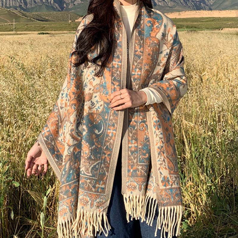 Buddha Stones Tibetan Flower Branch Tassel Shawl Cozy Travel Scarf Wrap - image 3