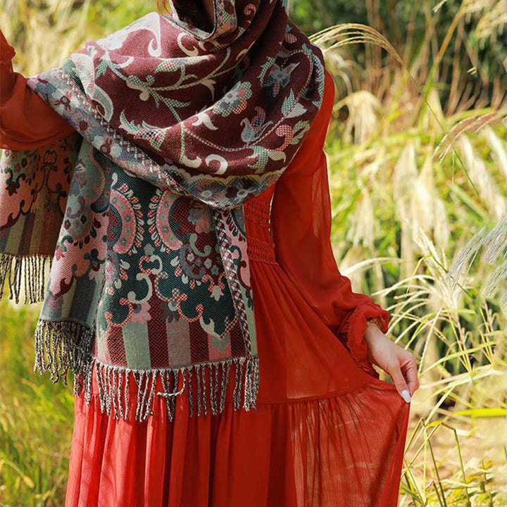 Buddha Stones Tibetan Flowers Leaves Branch Design Tassel Shawl Cozy Travel Scarf Wrap - image 6