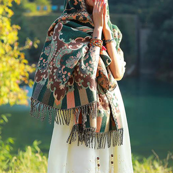 Buddha Stones Tibetan Flowers Leaves Branch Design Tassel Shawl Cozy Travel Scarf Wrap - image 28