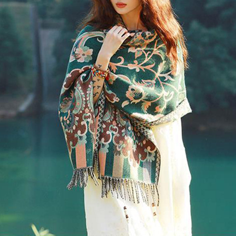 Buddha Stones Tibetan Flowers Leaves Branch Design Tassel Shawl Cozy Travel Scarf Wrap - image 30