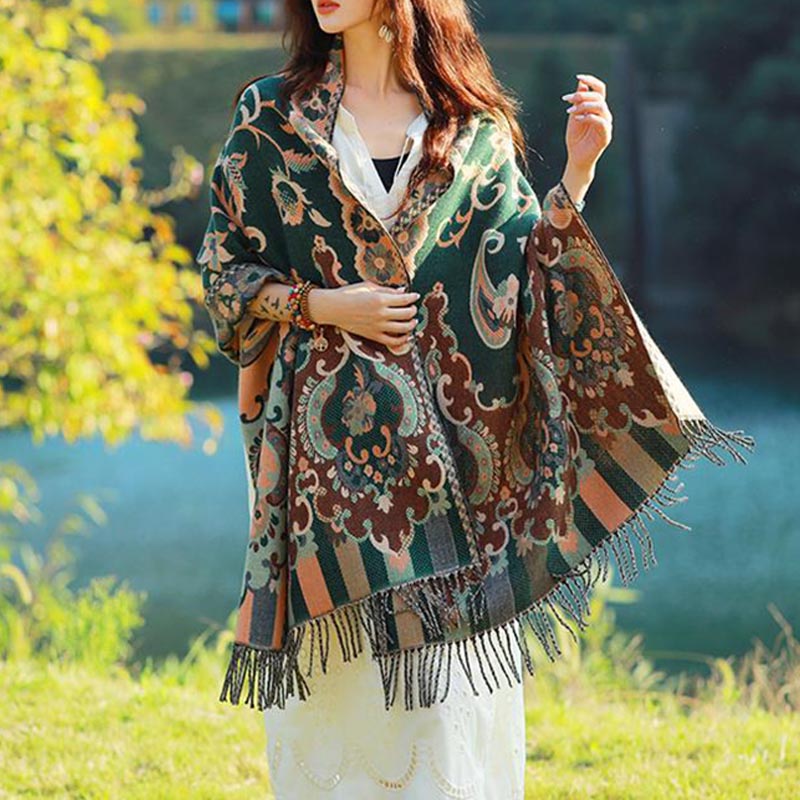 Buddha Stones Tibetan Flowers Leaves Branch Design Tassel Shawl Cozy Travel Scarf Wrap - image 25