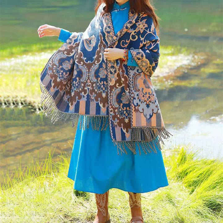 Buddha Stones Tibetan Flowers Leaves Branch Design Tassel Shawl Cozy Travel Scarf Wrap - image 42