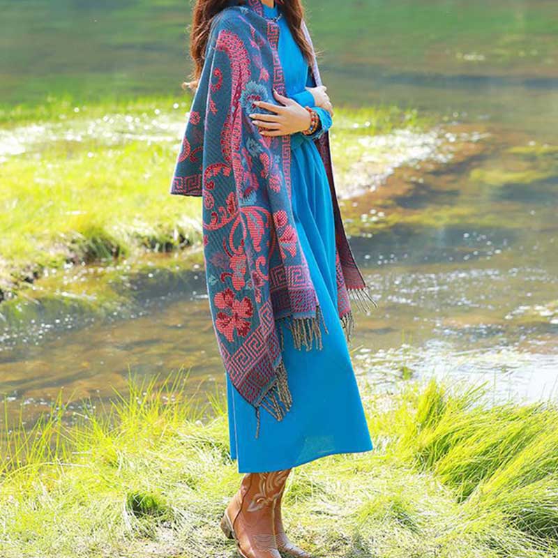 Buddha Stones Tibetan Flowers Leaves Pattern Design Shawl Cozy Travel Scarf Wrap - image 17