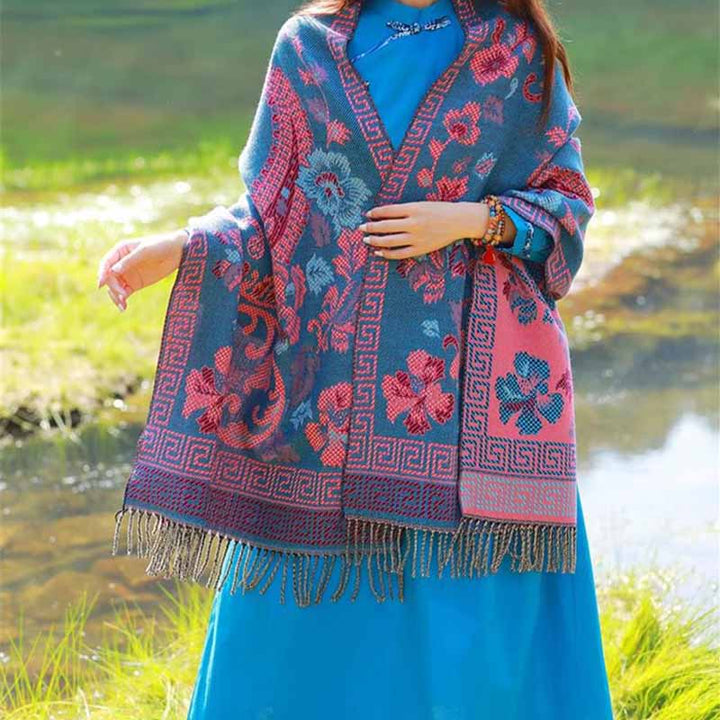 Buddha Stones Tibetan Flowers Leaves Pattern Design Shawl Cozy Travel Scarf Wrap - image 11