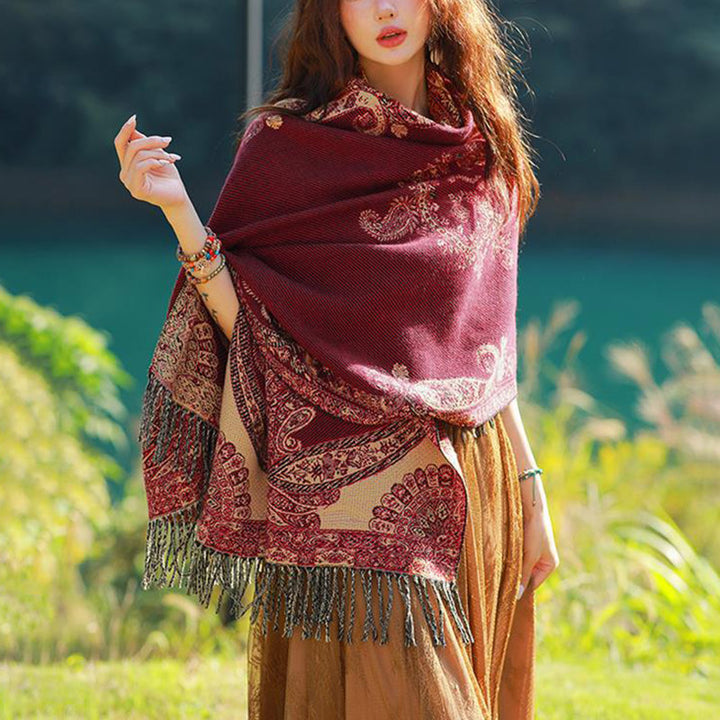 Buddha Stones Tibetan Vine Leaves Pattern Design Shawl Cozy Travel Scarf Wrap - image 7